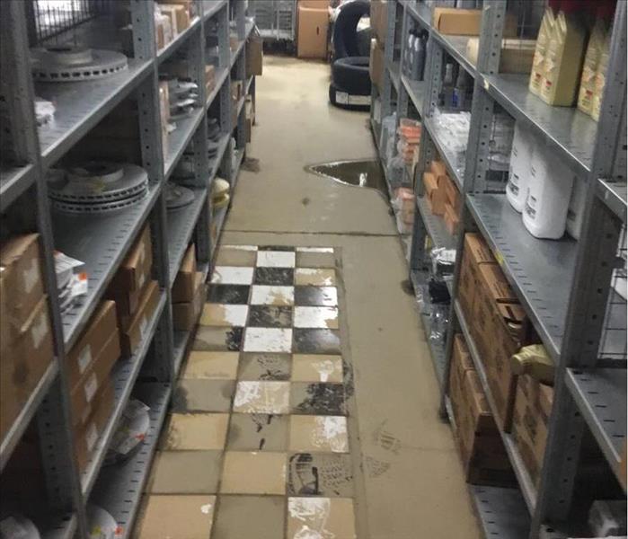 water and mud in storage room at business
